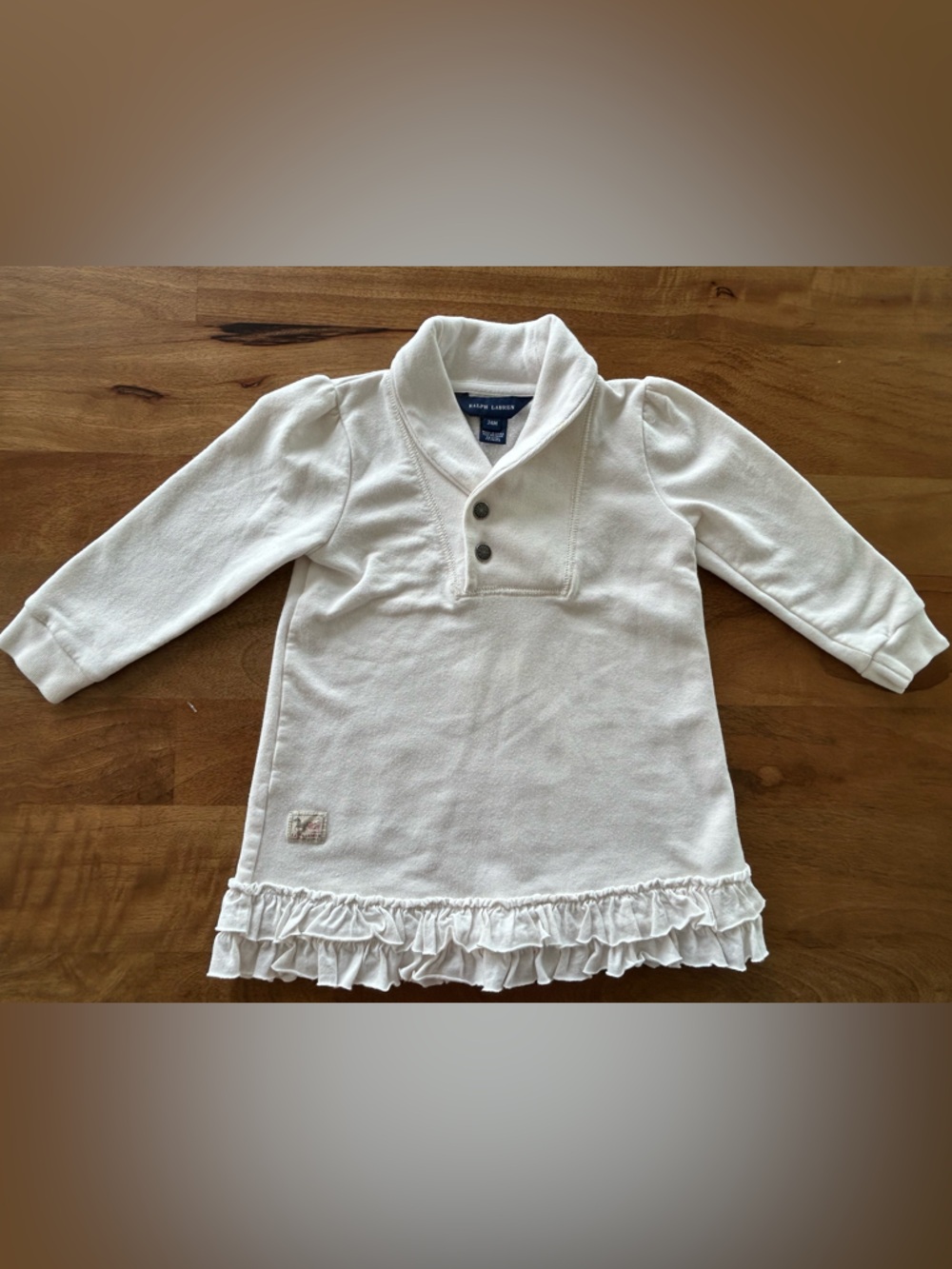 Ralph Lauren - Girls Cream Ruffle-Hem Pullover Top w/ Fleece Lining - 24 mo.